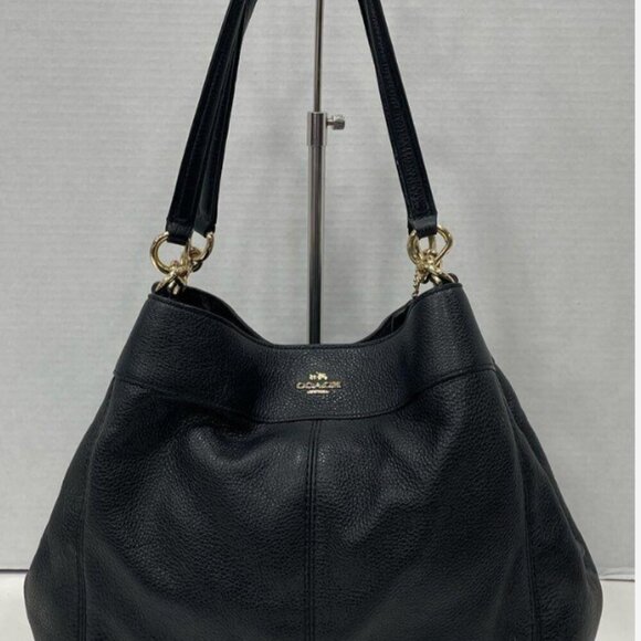 AUTHENTIC Coach Large Lexy Hobo Shoulder Bag Black Pebbled Leather COA incl. - Picture 3 of 16